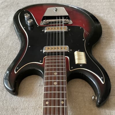 Vintage 1960’s Unbranded Teisco 12 String Electric Guitar Goldfoil Pickups Redburst MIJ Japan Kawai Bison Rare Possibly Early Ibanez image 3