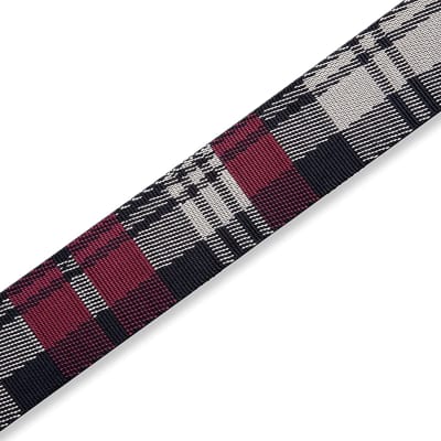 Levy's Leathers 2" Wide Polyester Guitar Straps Garnet Plaid Poly Design; Red, Cream, and Black image 3