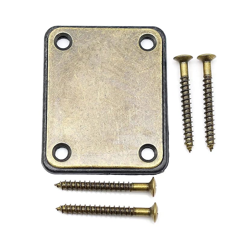 Aged Bronze Guitar and Bass Neck Plate with Mounting Screws Reverb
