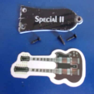 Epiphone Lot of Les Paul Special II Truss Cover with protective plastic cover and 3 x screws plus a double neck guitar decal image 1