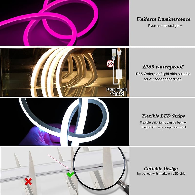 32.8Ft/10M Led Neon Rope Lights Rgb Dimmbar With App Remote Control, Waterproof Ip 65,Music Sync,Multicolor Ac 110-120V Flexible Led Neon Strip  Light For Home/Garden/Building Decoration