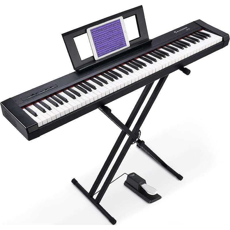 88 Key Digital Piano Beginner Electric Keyboard Full Size With Semi Weighted Keys Dual 20W Speakers Sp-10 Bundle Include Sustain Pedal, Power Supply, Stand, Piano Stickers image 1