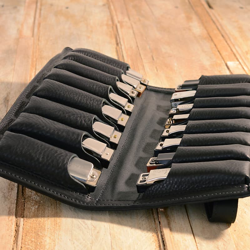 Pinegrove Leather 16Pack Harmonica Case Black with Leather Reverb