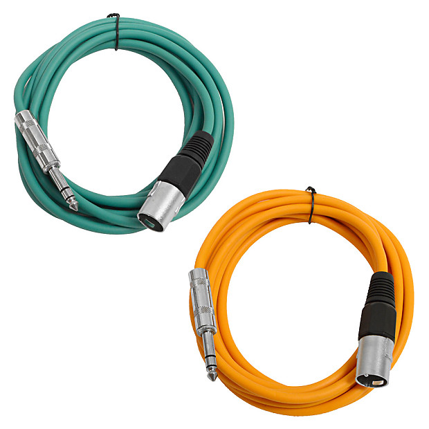 Seismic Audio SATRXL-M10-GREENORANGE 1/4" TRS Male to XLR Male Patch Cables - 10' (2-Pack) image 1