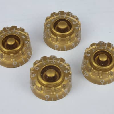 4 Gold Knurled Speed Dial Knobs for Epiphone Les Paul, SG, PRS SE electric guitars 18 spline fit