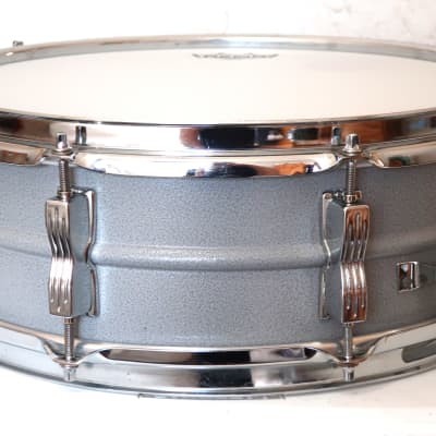 Ludwig L-404 Acrolite 5x14" 8-Lug Aluminum Snare Drum with Rounded Blue/Olive Badge 1983 - 1984 - Gray image 3