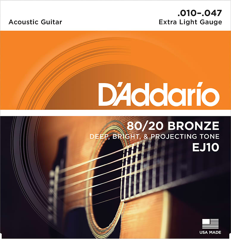 1 Set D'Addario EJ10 80/20 Bronze Acoustic Guitar Strings, Extra Light Gauge 10-47 image 1