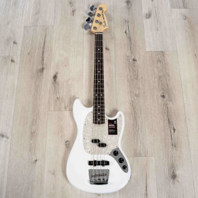 Fender American Performer Mustang Bass Guitar Rosewood Arctic White image 3