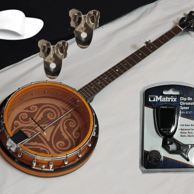 LUNA BGB Celtic 5-string Bluegrass Resonator BANJO  w/ PICKS + TUNER - Laser Etched Trinity for sale