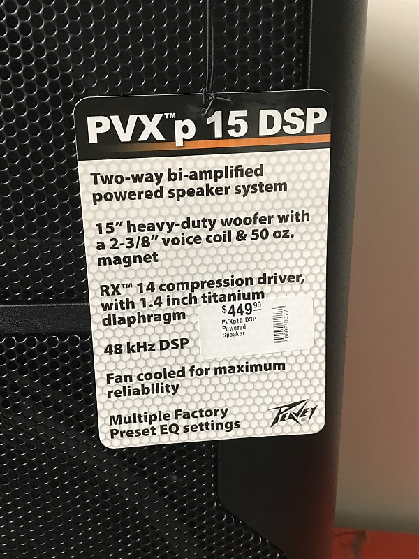 Used Peavey PVXp15DSP 15" Powered Speaker Pair Peavey Speaker  Enclosure Both speakers have been completely checked out by our in-house  service team and are free of defects other than cosmetic.The PVXp 15