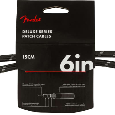 Fender Deluxe Series 6" Black Tweed Patch Cable Pair (2) for Pedals, Guitar, Etc