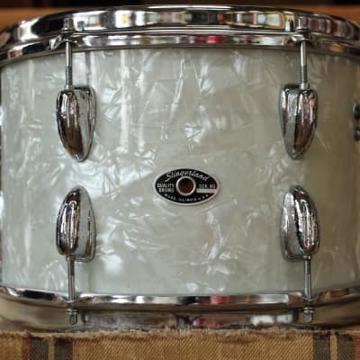 1970's Slingerland 'New Rock Outfit' in White Marine Pearl 14x22 16x16 9x13 8x12 image 2