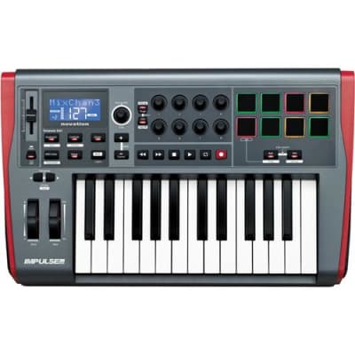 Novation Impulse 25 USB MIDI Controller Keyboard with Automap 4 Control Software, 8x Rotary Encoders and Single Fader, 8x Backlit Trigger Pads