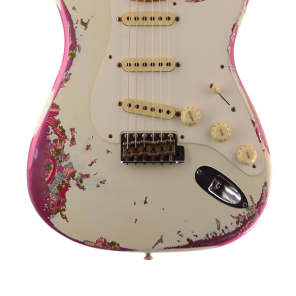 Fender Custom Shop LTD 1957 Stratocaster Heavy Relic Olympic White Over Pink Paisley image 1