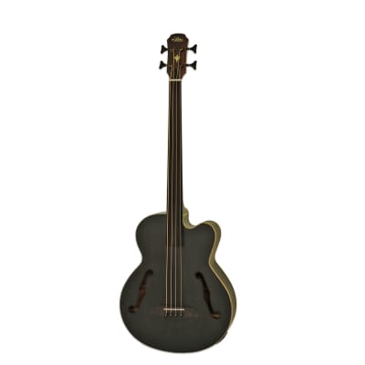 Aria FEBF2M-FL-STBK Flame Nato Top Nato Neck 4-String Medium Scale Fretless Acoustic Bass Guitar - Stained Black for sale