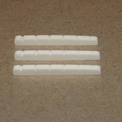 3 Pre Slotted Genuine Bone Nuts Flat Bottom 42mm Bleached For Fender Strat and Tele Guitars 3 Pack! image 2