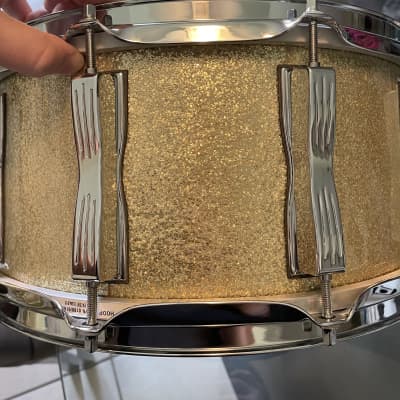 90s Ludwig 6.5 Classic maple snare drum Gold sparkle image 8