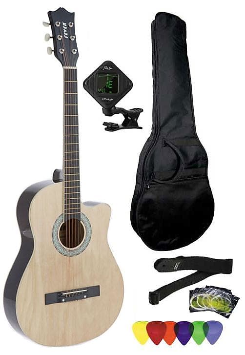 Fever 3/4 Size Acoustic Cutaway Guitar Package Natural with | Reverb