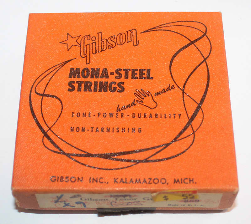 Vintage 1950's Gibson Mona-Steel Strings 1 box 9 Strings C or 4th Wound Orange Kalamazoo Case Candy image 1