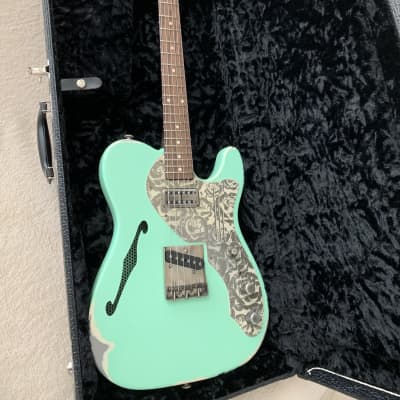 James Trussart Deluxe SteelCaster in Surf Green on Cream w/ Roses image 21