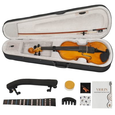 Full Size 4/4 Violin Set for Adults Beginners Students with Hard Case, Violin Bow, Shoulder Rest, Rosin, Extra Strings 2020s - Natural image 14