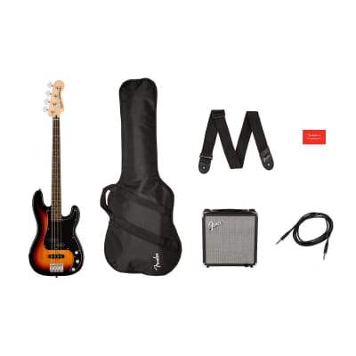Squier Affinity Series Precision Bass PJ Electric Guitar Pack with Rumble 15 120V Amplifier, Laurel Fingerboard, 3-Color Sunburst image 2