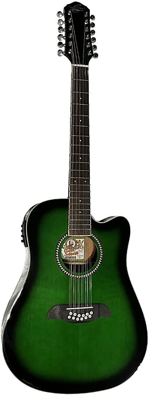 Oscar Schmidt Transparent Green 12 String Acoustic Electric Guitar