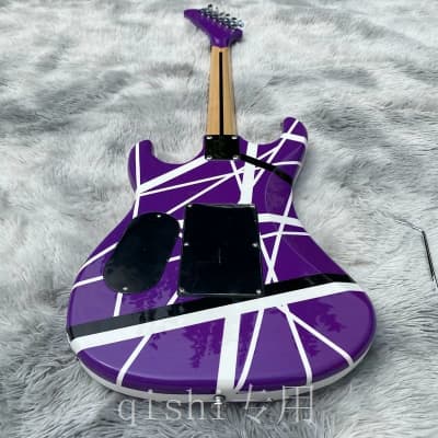 5150 electric guitar eddie van halen Canadian maple fingerboard, signed, classic purple and white stripes image 4