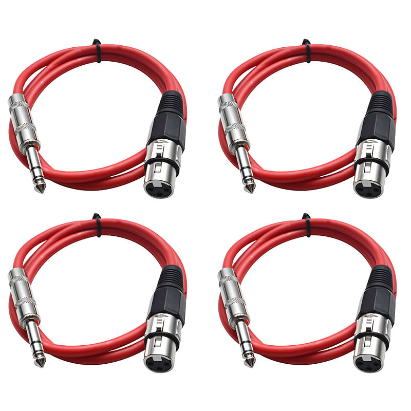 4 Pack of 1/4 Inch to XLR Female Patch Cables 2 Foot Extension Cords Jumper - Red and Red image 1