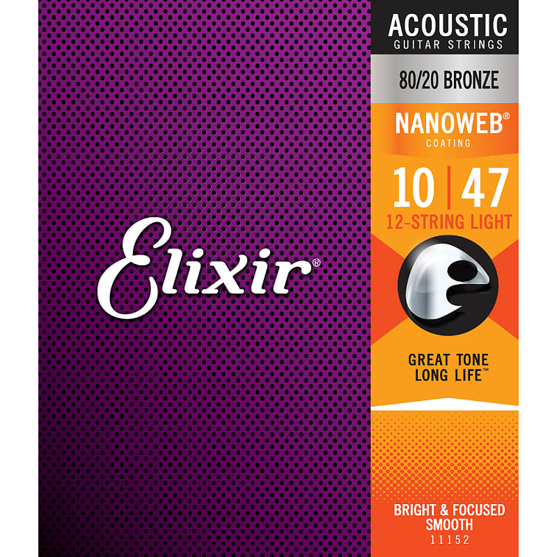 1 Set Elixir 11152 Nanoweb 80/20 Bronze 12-String  Acoustic Guitar Strings  Light 10-47 image 1