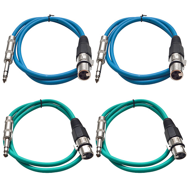 Seismic Audio SATRXL-F3-2BLUE2GREEN 1/4" TRS Male to XLR Female Patch Cables - 3' (4-Pack) image 1