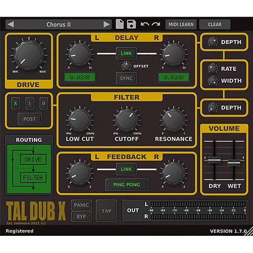 TAL Software Dub-X Saturation Delay Effect Software (Download) | Reverb UK