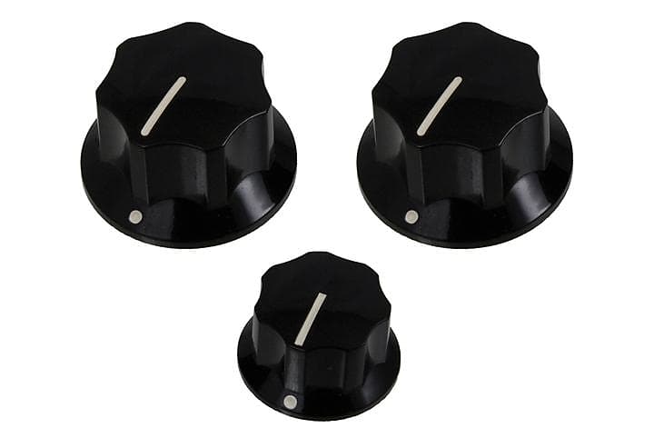 Allparts PK-0174-023  SET OF 3 KNOBS FOR JAZZ BASS® Black image 1