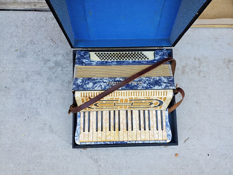 Johannes Adler Accordion with case nice! 1940's Blue Marine Pearl image 1