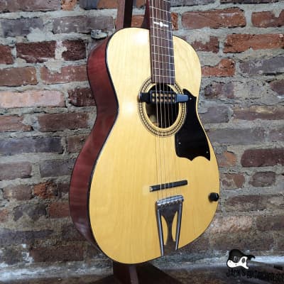 Silvertone "Atomic" Parlor Acoustic Guitar w/ Goldfoil Pickup & Rubber Bridge (1960s, Natural) image 10