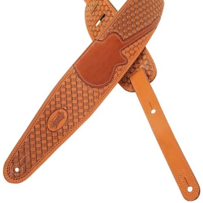 Levy's M44TG 3" Tooled "Woven" Leather Guitar/Bass Strap - Guitar Inlay - Tan image 2