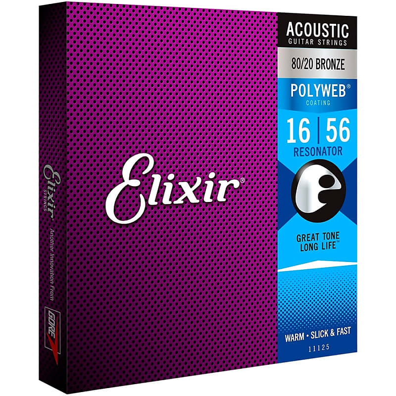 Elixir 11125 Polyweb 80/20 Bronze Acoustic Resonator Guitar Strings, .016-.056 image 1