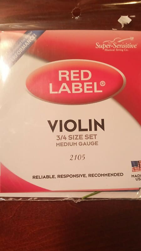 Super-Sensitive 2105 Red Label 3/4 Size Violin Strings Medium Gauge image 1