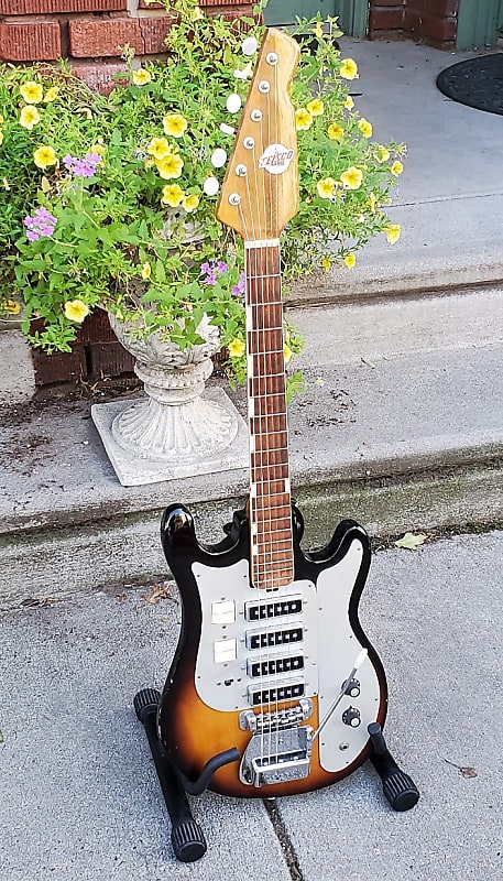 Vintage Teisco Del Rey WG-4L 1960s 2-Tone Sunburst Solid Mahogany Guitar~4 PUP Tone Wizard~MIJ~NOCC image 1