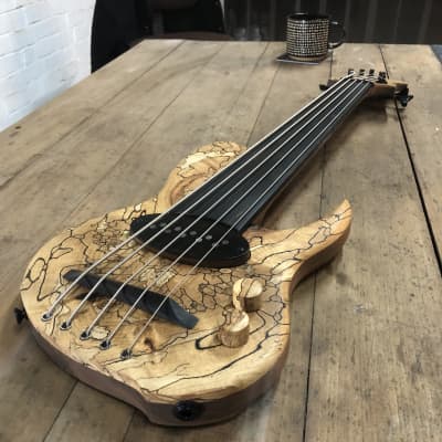 *last day of spring sale* Letts “WyRd mini” travel fretless 5 string bass guitar Spalted Beech Ebony Walnut handcrafted in the UK 2023 image 1