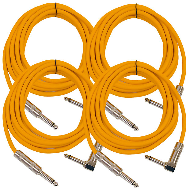 Seismic Audio SAGC10R-ORANGE-4PACK Right Angle to Straight 1/4" TS Guitar/Instrument Cables - 10' (4-Pack) image 1
