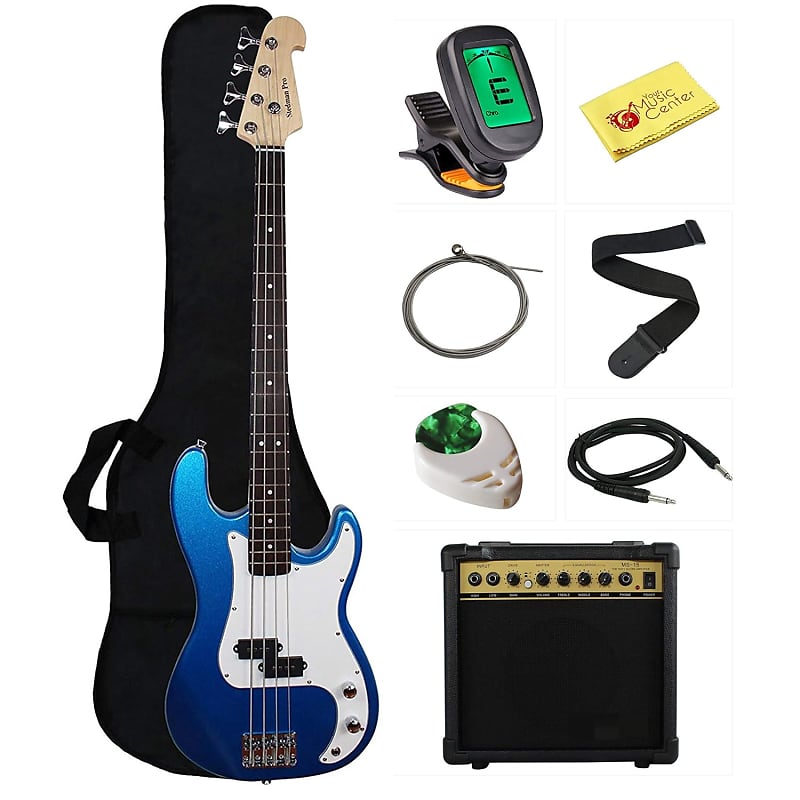 Beginner Series Bass Guitar Bundle with 15Watt Amp, Gig Bag, Reverb