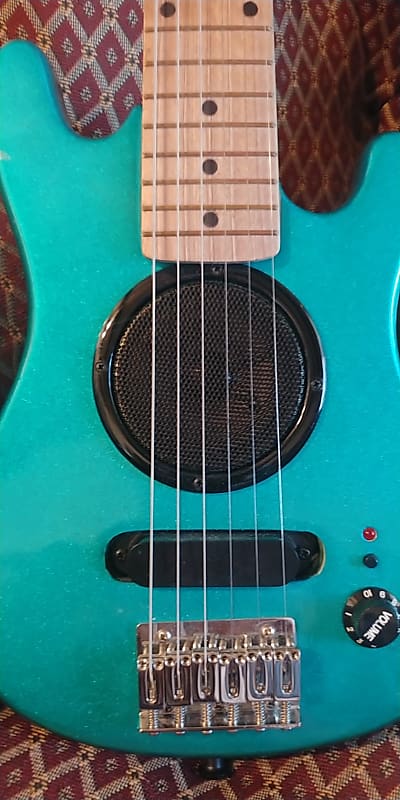 Burswood Mini 1/2 Scale Electric Travel Guitar Blue Sparkle w/ Speaker image 1