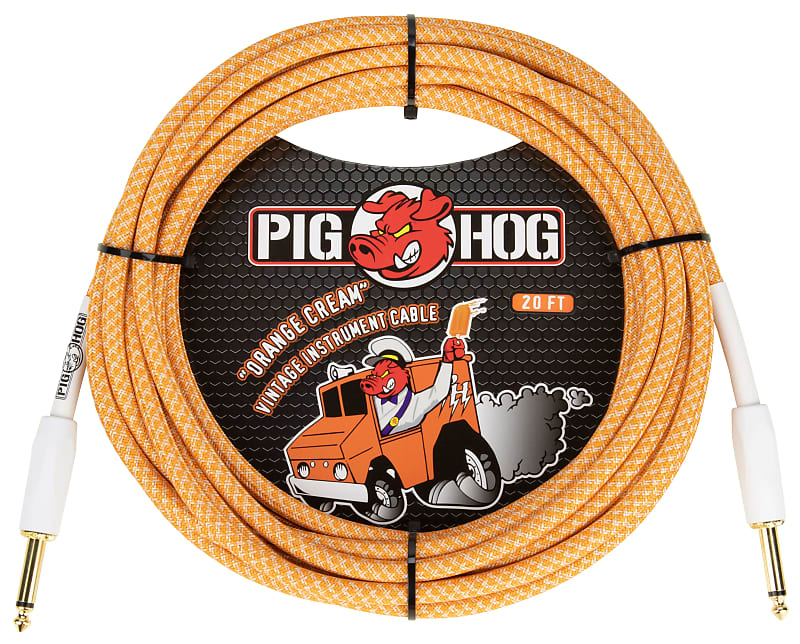 Pig Hog PCH202OC Vintage Series 1/4" TS Straight Instrument/Guitar Cable - 20' - Orange Cream image 1