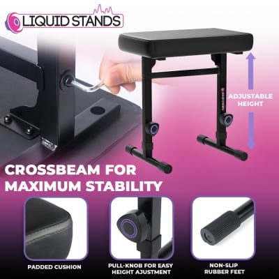 Liquid Stands Foldable Piano Keyboard Stand and Bench Set - Portable Heavy Duty Digital Piano Stand for 54-88 Key Electric Pianos Adjustable Piano Bench, Stool - Sturdy Keyboard Music Stand and Seat image 5