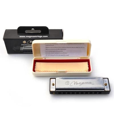 Magma Harmonica, 10 Holes 20 Tones Blues Diatonic Harmonica Key of C For Adults, Beginners, Professional Player and Kids, as Gift, Silver (H1004S) image 3