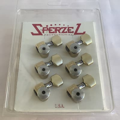 Sperzel 6-in-Line Trim Lock Tuners, Satin Gold with Chrome, #6 Buttons for sale