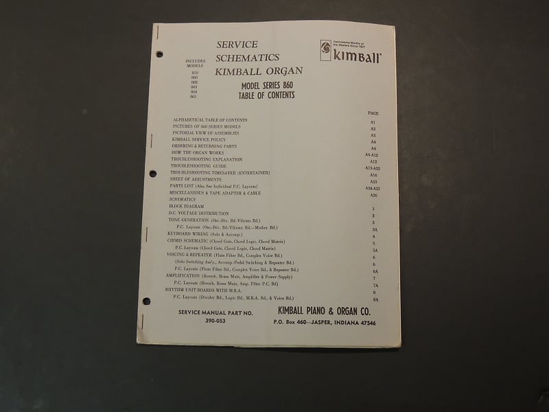 Kimball Model Series 860 Service Schematics [Three Wave Reverb