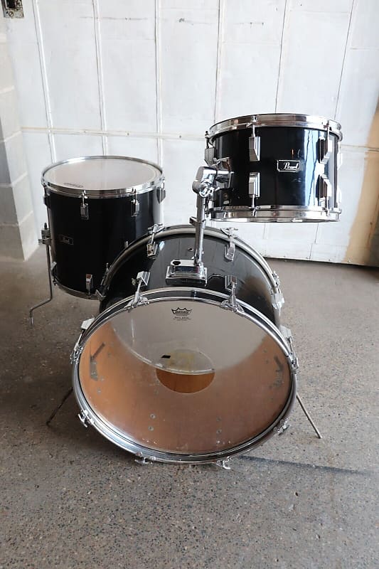 Pearl 3pc Drum Kit Set 22/16/12" Black Vintage 1980's image 1