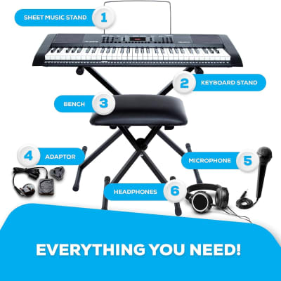 Melody 61 Key Keyboard Piano for Beginners with Speakers, Stand, Bench, Headphones, Microphone, Sheet Music Stand, 300 Sounds and Music Lessons image 3